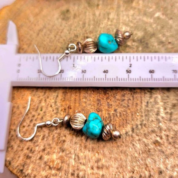 Beautiful Nature Turquoise Raw Stone Sterling S925 Dangle Earring - Picture 9 of 10